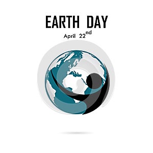 Human and globe icon vector logo design template.Earth Day campaign idea concept.Earth Day idea campaign for greeting