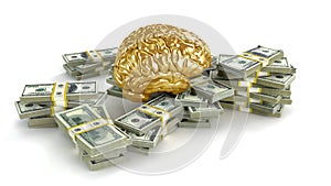 Human gold brain big stacks of dollars