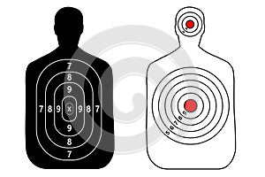 Human gun target on white background. Silhouette of a man.