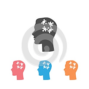 Human had flat icon set with puzzle inside. Vector
