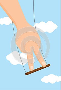 Human hand balancing on flying trapeze