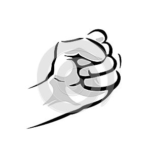 Human hand with a clenched fist. Vector black vintage engraved illustration isolated on a white background. Hand sign for web