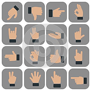 Human Hand collection, different hands, gestures, signals and signs. Vector icon set