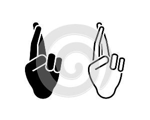 Human hand fingers crossed gesture icon vector illustration. Promise lies sign symbol silhouette pictogram