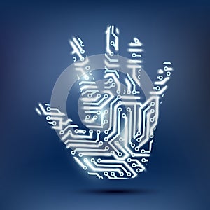 Human hand in the form of a computer chip