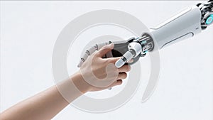 Human Hand Touching Robotic Hand in AI Interaction
