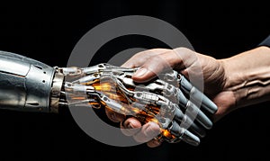 Human hand grasping a robotic hand symbolizing the intersection of humanity and artificial intelligence in modern technology