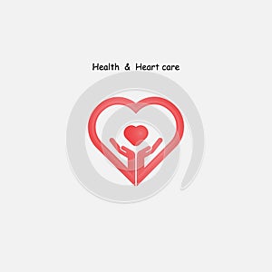 Human hand with Heart icons vector logo design template.Love sign.Health and Heart Care icon.Healthcare & medical