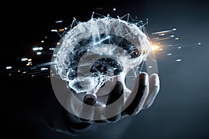 Human Hand Holding AI Brain Symbolizing Responsibility and Future of Technology