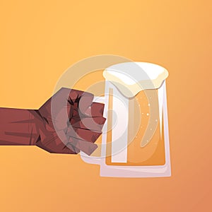Human hand holding beer mug Octoberfest party celebration concept