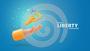 Human hand holding breaking chain freedom liberty symbol vector illustration. Weakness chain link. Unsafety, danger