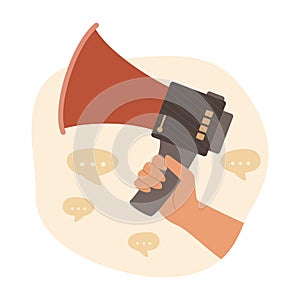 Human Hand Holding a Megaphone for Communication Concept Illustration