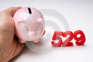 Human Hand Holding Piggy Bank Near 529 Number