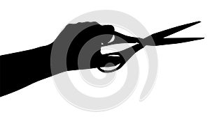 Human hand holding scissors, silhouette. Vector illustration