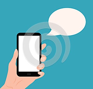 Human hand holding Smartphone with empty screen with speech bubble