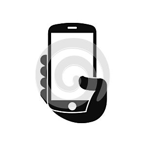 Human hand holding smartphone. Phone holding flat icon - stock vector