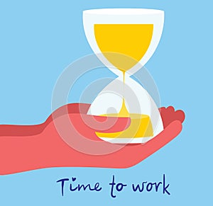 Human hand holds a hourglass. Business and time management concept. Isolated vector illustration