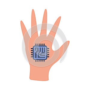 Human Hand with Implanted Chip as Future Nano Technology Vector Illustration photo