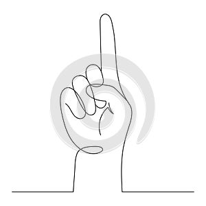Human hand with index finger, continuous single-line drawing. Pointing gesture of a hand drawing a single line. Finger instruction