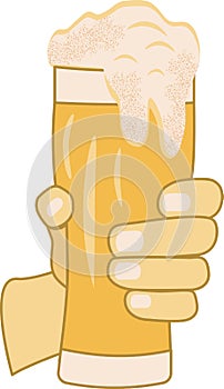 Human hand with lager beer in a glass photo