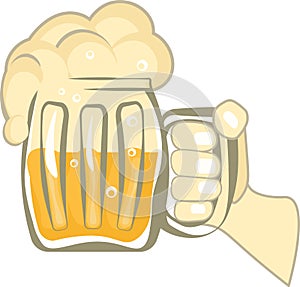 Human hand with lager beer in a mug