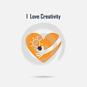 Human hand,light bulb and heart logo vector design with brain,l