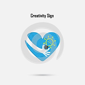 Human hand,light bulb and heart logo vector design with brain,l