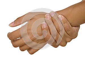 Human hand measuring arm pulse