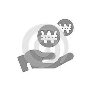 Human hand and money dropping Korean won coin icon