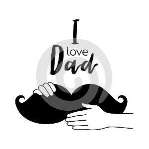 Human hand with mustache. I love dad concept.