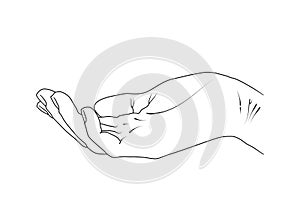 Human hand outstretched palm. isolated  sketchy image