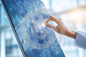 Human Hand Interacting with Advanced Technology Interface, Showcasing Robot Learning and Human Collaboration in a Modern Digital