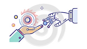 Human Hand Reaching Robotic Hand. Future Tech Connection Vector, vector design Generative AI