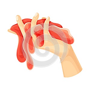 Human Hand with Red Slime as Viscous Colorful Toy Vector Illustration