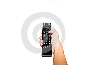 Human Hand with remote control on isolated white background (with clipping path)