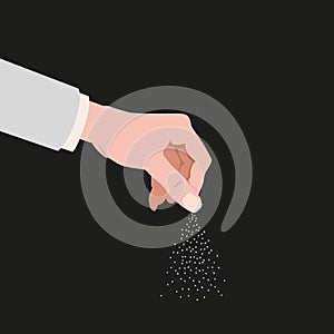Human hand salting, salts, spice. Cooking gesture sprinkle vector isolated cartoon style illustration photo