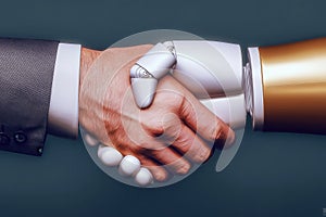 Human hand shaking robotic hand