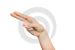 Human hand showing direction, isolated background