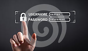 Human hand showing Username and Password with padlock