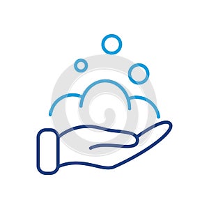 Human Hand, Soap Foam and Bubbles Line Color Icon. Washing Hand with Soap. Concept of Prevention, Care and Protection