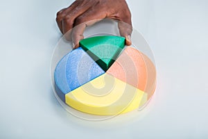 Human Hand Taking Green Piece Of Pie Chart