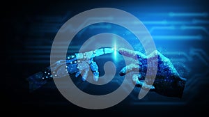 Human hand touching an Android hand