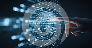 Human Hand Touching Digital Binary Code, Technology Concept