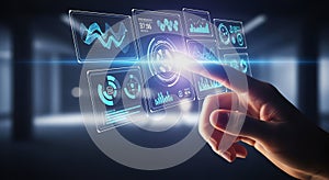 Futuristic Hand Interacting with Holographic Data Interface