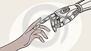 Human Hand Touching Robot Hand Future Connection Vector, vector design Generative AI