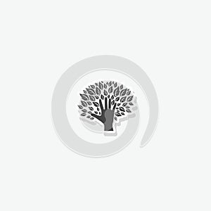 Human hand and tree with green leaves sticker isolated on gray background