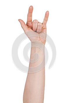 Human hand with two raised fingers