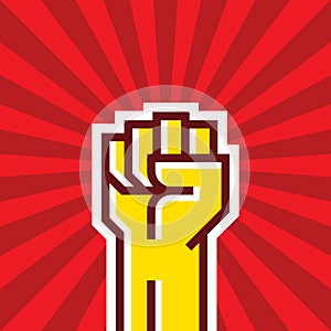 Human hand Up Proletarian Revolution - Vector Illustration Concept in Soviet Union Agitation Style. Fist of revolution creative