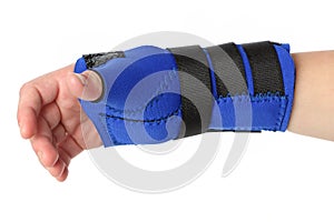 Human hand with a wrist brace