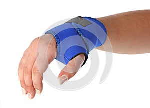 Human hand with a wrist brace